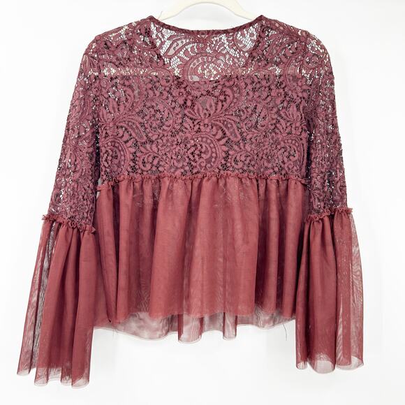 Coco + Jaimeson Womens Boho Fairycore Balletcore Tulle‎ Lace Peplum Top Size M - Picture 6 of 6